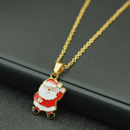 Collier thème de noël, chaîne de couleur or, couronne de flocon de neige du père noël, pendentif d'arbre de bonhomme de neige, cadeaux de Festival, accessoire saisonnier