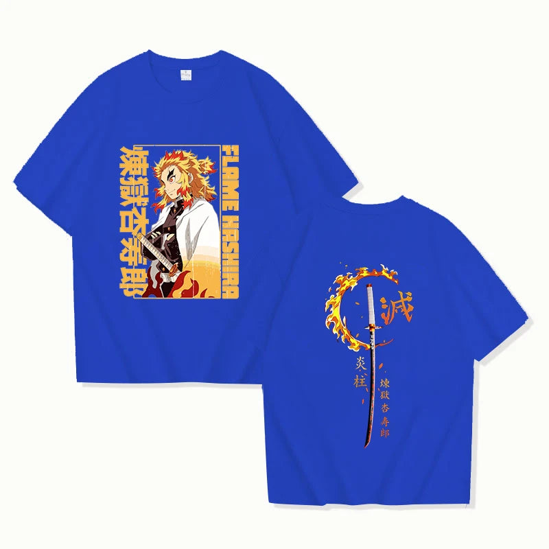 Nouveau Anime Rengoku Kyoujurou T-shirt unisexe à manches courtes col rond été motif décontracté impression T-shirt haut T-shirt