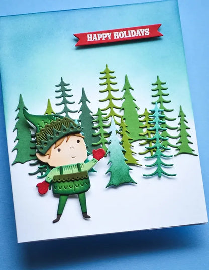 Timbres en silicone pour scrapbooking, cartes d'album photo, feuilles de Noël, arc, plantes, cerf, souche, forêt, arbres, elfe, matrices de découpe en métal