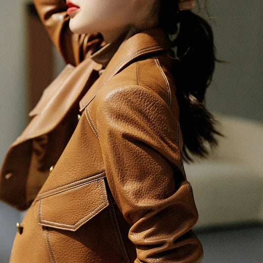 Blouson en similicuir PU femme, slim et court, avec boucle à une rangée, pour moto et rue, automne hiver