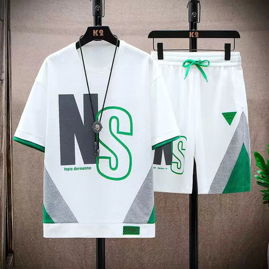Ensemble d'été pour hommes, mode coréenne Harajuku, vêtements pour hommes, survêtement décontracté, t-shirt à manches courtes + Short, ensemble 2 pièces pour hommes, 2024