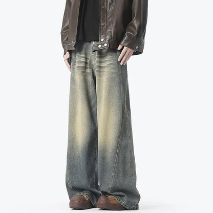 Style américain Vintage jean droit hommes rétro mode pantalon de nettoyage unisexe haute rue ample décontracté jambe large Denim pantalon