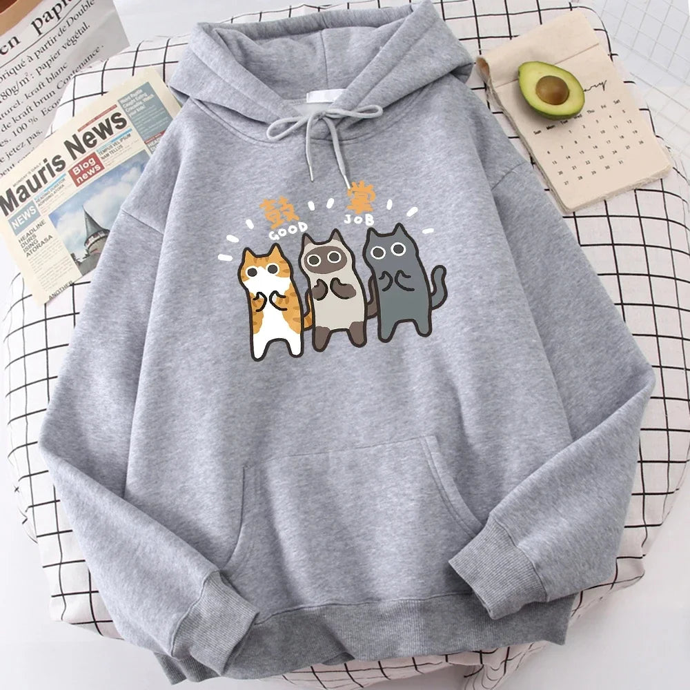 Sweat-shirt à capuche pour hommes, vêtements Wei, confort, vigueur, loisirs, sport, vêtements polyvalents pour jeunes, trois chats applaudissements et applaudissements