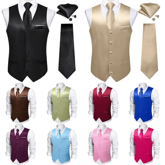Costume en Satin solide, ensemble gilet et cravate, noir, blanc, bleu, rouge, smoking de mariage pour hommes, gilets d'affaires de luxe, bal de promo, veste sociale sans manches