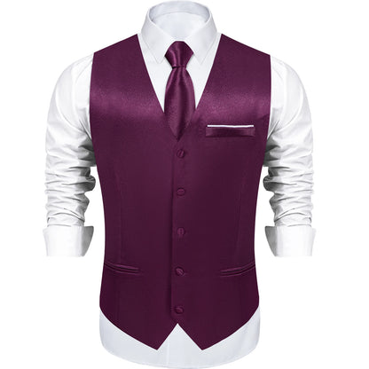 Costume en Satin solide, ensemble gilet et cravate, noir, blanc, bleu, rouge, smoking de mariage pour hommes, gilets d'affaires de luxe, bal de promo, veste sociale sans manches