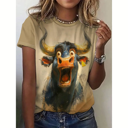 T-shirt manches courtes col ras du cou pour femme, vêtement surdimensionné, décontracté, imprimé chien, 3d, à la mode, été