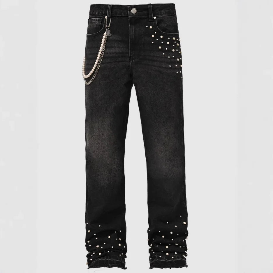 Fourrure saisons nouvelle mode hommes jean pantalon Style américain et européen haute rue élastique plissé Denim pantalon mâle vêtements