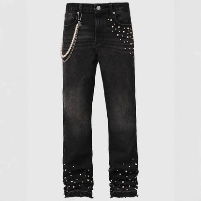 Fourrure saisons nouvelle mode hommes jean pantalon Style américain et européen haute rue élastique plissé Denim pantalon mâle vêtements