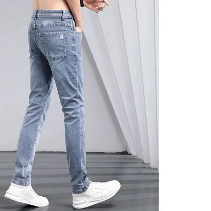 2025 été jean de couleur claire hommes à la mode marque jeunesse Slim-fit élastique Pantalon coréen pantalons longs Streetwear hommes Pantalon Homme