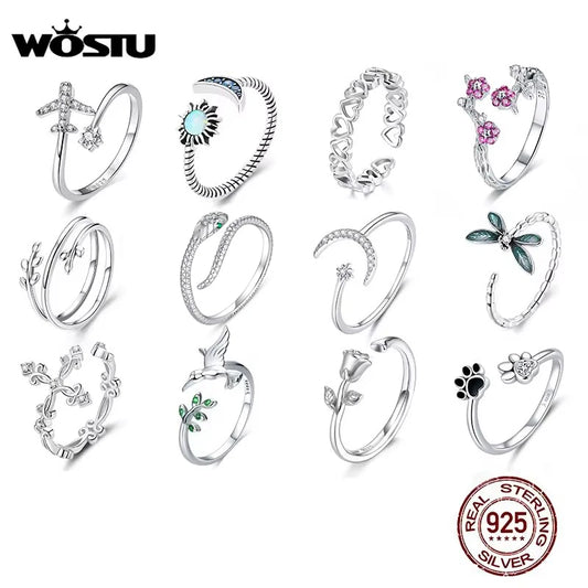 WOSTU-Bagues ajustables en argent regardé 925 pour femme, bijoux originaux empilables, taille ouverte