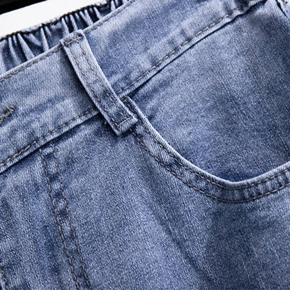 Femme Jeans Casual FJWashed Denim Straight Pants Femme Smile At Vintage Jeans XL-7XL Oversize Automne Hiver