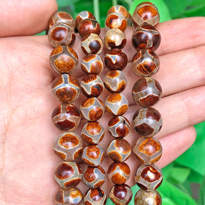 Perles rondes de football tibétaines en pierre naturelle d'agate DZI, 8mm 10mm, entretoise ample ronde pour la fabrication de bijoux, accessoires de bracelet à faire soi-même