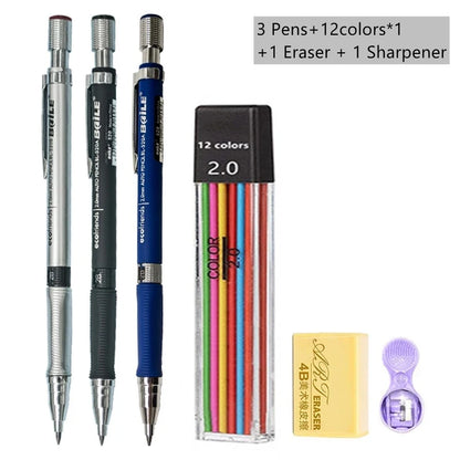 hopk - Ensemble de crayons mécaniques 2.0mm avec recharge de plomb 2B noir/couleurs