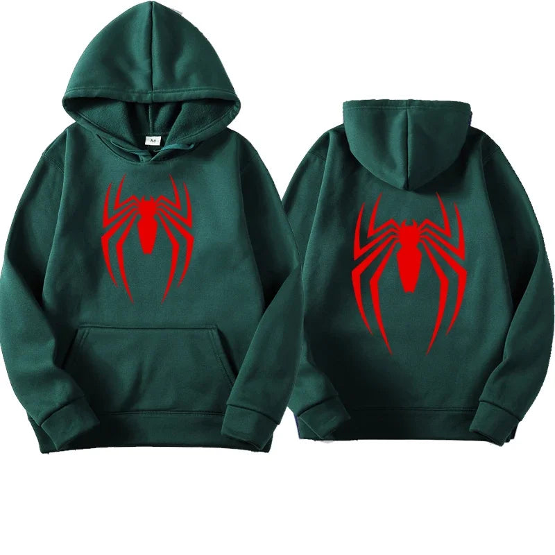 Sweat à capuche pour hommes, mode de rue, imprimé araignée, polaire, décontracté, drôle, ample, spiderman, vêtements pour hommes, nouvelle collection 2024