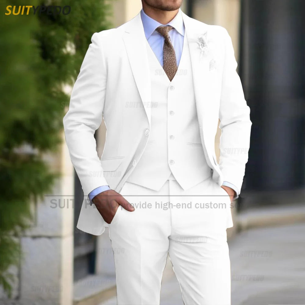 Ensemble de costumes élégants pour hommes, tenue formelle sur mesure pour Banquet de mariage, marié, mode fête, Slim Fit, Blazer, gilet, pantalon, 3 pièces