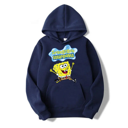 Sweat à capuche Anime Cartoon Bob l'éponge pour hommes et femmes, pull jaune décontracté, vêtements PVD pour couple, printemps, automne, nouveau, 2024