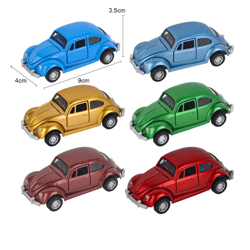 Modèle de voiture classique Beetle mini voiture en alliage à traction, trois portes peuvent être ouvertes à l'échelle 1:60, cadeaux pour garçons adultes et enfants