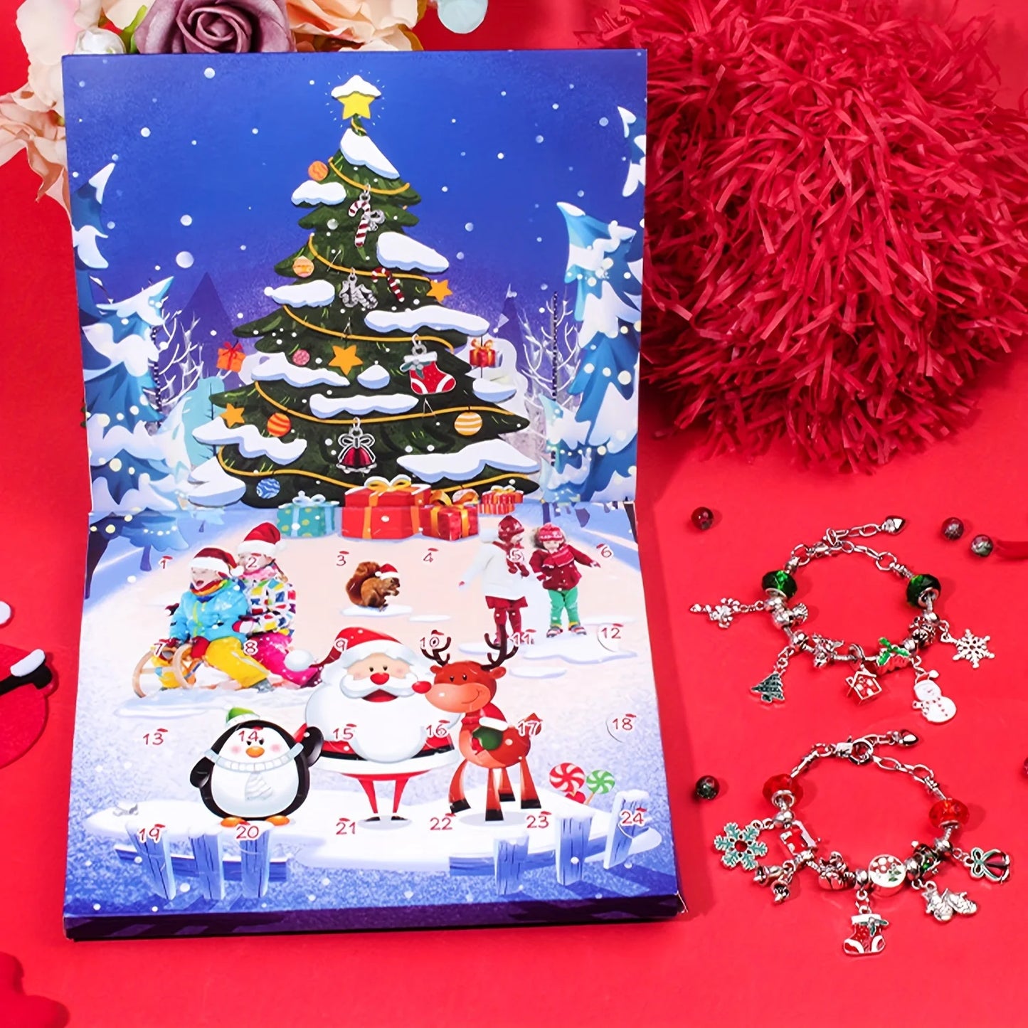 Ensemble de calendrier de compte à rebours de noël 24 jours, kit de fabrication de bracelets DIY, cadeau de vacances créatif, cadeau de vacances, accessoires de perles DIY