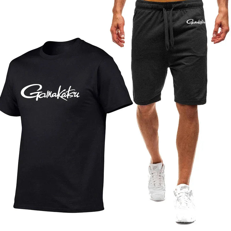 Gamakatsu Fishing 2024 homme impression Harajuku nouveau style neuf couleurs costume à manches courtes été T-Shirt Shorts décontractés ensemble 2 pièces