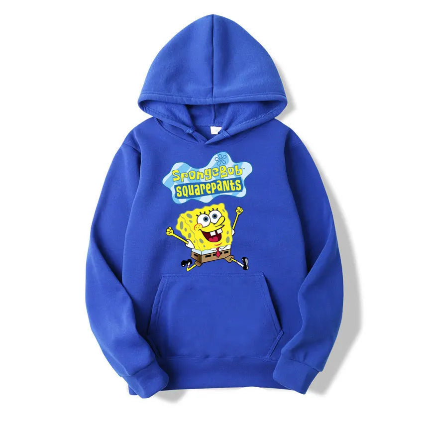 Sweat à capuche Anime Cartoon Bob l'éponge pour hommes et femmes, pull jaune décontracté, vêtements PVD pour couple, printemps, automne, nouveau, 2024