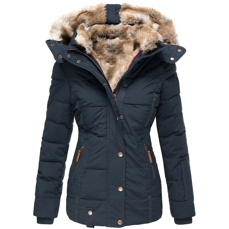 Manteau de luxe en laine et coton pour femme, parka Slim à capuche, fermeture éclair, manches longues, coupe-vent, combinaison de neige, manteau rembourré en coton, nouvelle collection hiver