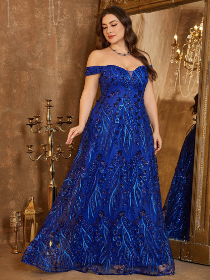 UNITHORSE grande taille femmes une épaule paillettes brodé fleur dos croix cravate conception élégante robe de soirée brillante jupe