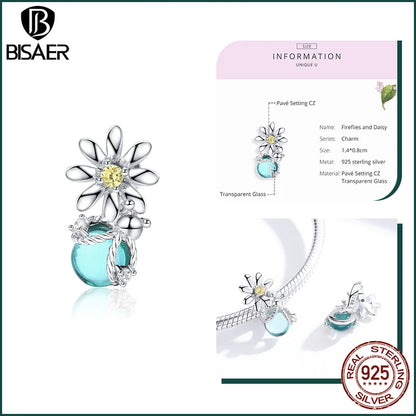 BISAER 925 argent Sterling rose bleu verre pendentif nœud perles plaqué platine pour collier et Bracelet