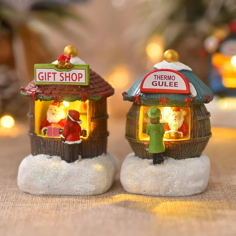 Artisanat de noël en résine, Village de noël, musique lumineuse, petite maison, bonhomme de neige, lumières LED, cadeau de vacances, décoration de maison, ornements 2024