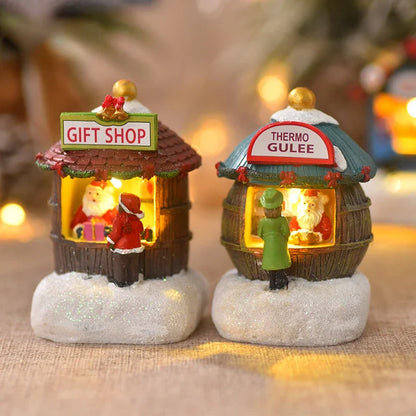 Artisanat de noël en résine, Village de noël, musique lumineuse, petite maison, bonhomme de neige, lumières LED, cadeau de vacances, décoration de maison, ornements 2024