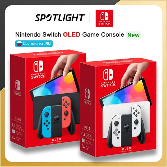 Console de jeu vidéo OLED Nintendo Switch avec Joy Con, écran OLED de 7 pouces, Support TV de table portable, ensemble blanc/bleu rouge de 64 go