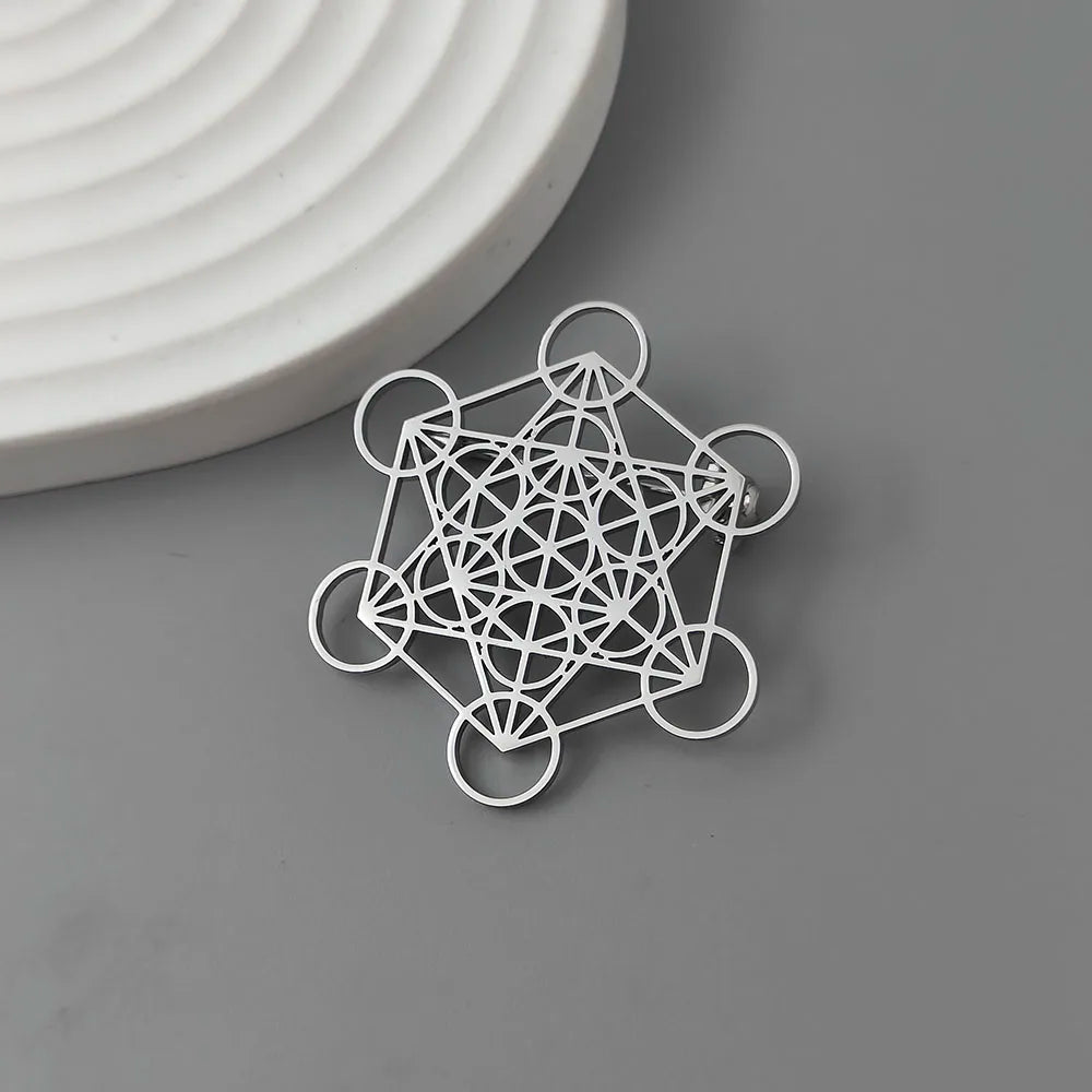 Broche Metatron creuse en acier inoxydable plaqué or 18 carats,