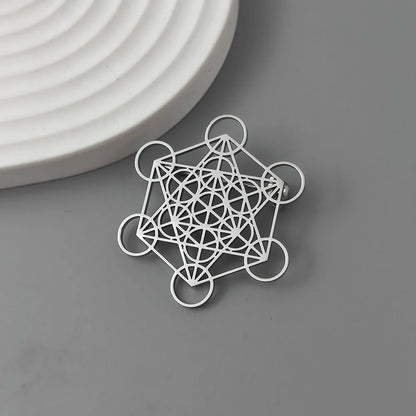Broche Metatron creuse en acier inoxydable plaqué or 18 carats,