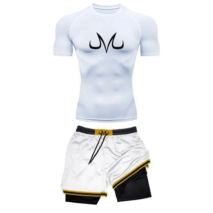 Chemise de Compression + short de gymnastique 2 pièces entraînement été Anime imprimé ensemble de Compression de gymnastique course Sport Fitness costume pour hommes vêtements de Sport