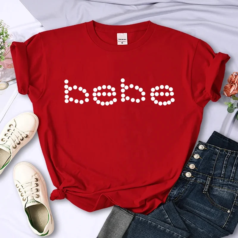 Bebe – T-Shirt à manches courtes et col rond avec lettres imprimées, haut décontracté pour l'été et le printemps, vêtements pour femmes