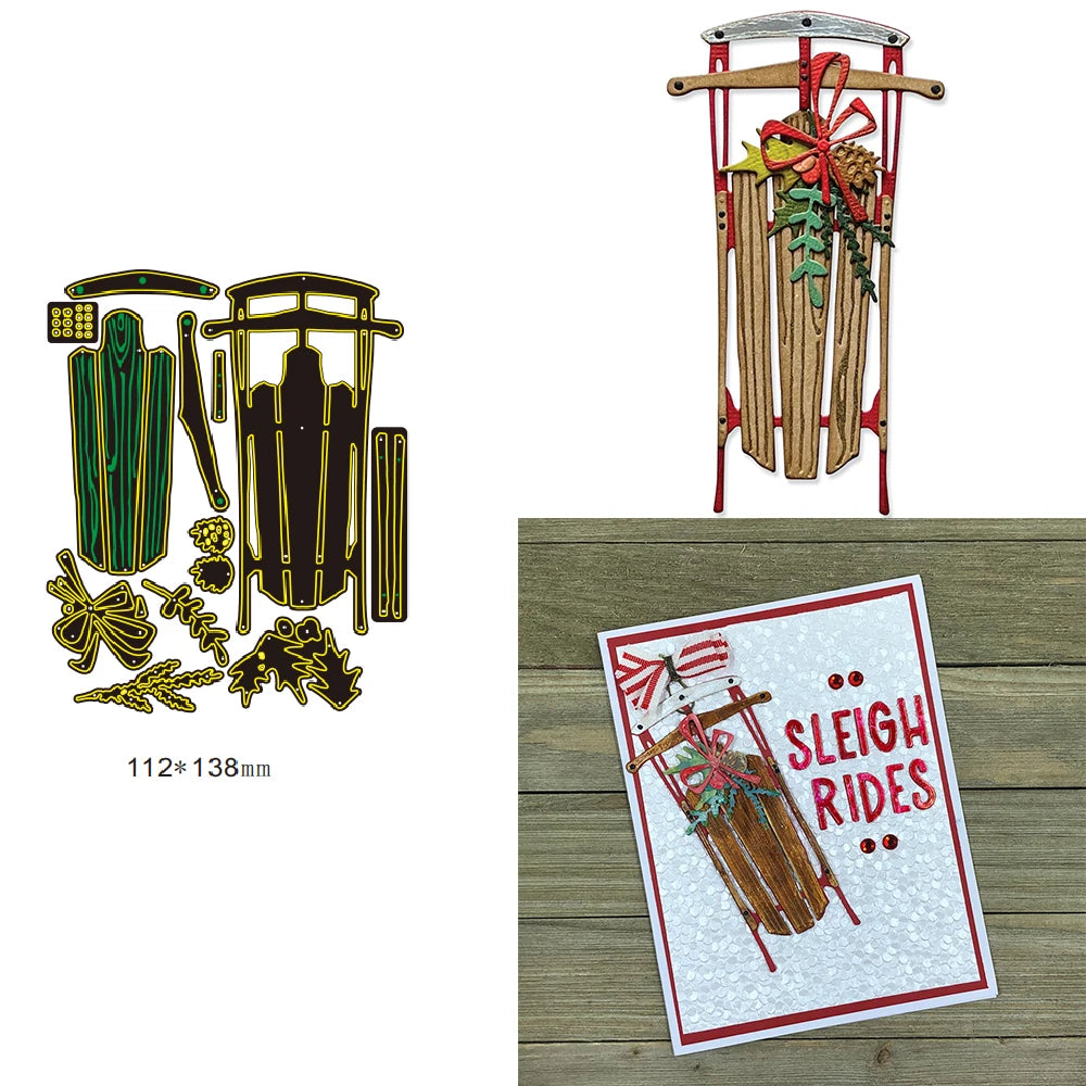 Matrices de découpe en métal, traîneau de renne de noël, JOY of NOEL, pour bricolage, artisanat de Scrapbooking, fabricant de cartes, modèle de gaufrage d'album Photo