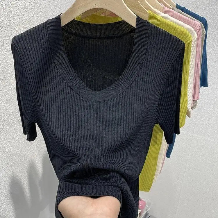 T-shirt d'été polyvalent à manches courtes pour femme, coupe couvertes, haut simple, piedmont Ice InjChic