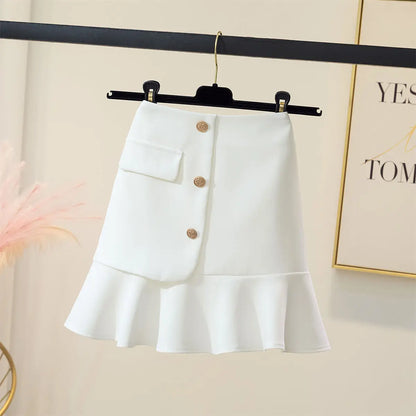 Mini jupes d'été à volants pour femmes, design trapèze, uni, compromis, streetwear, simple, 3 couleurs, assressenti, basique, femme