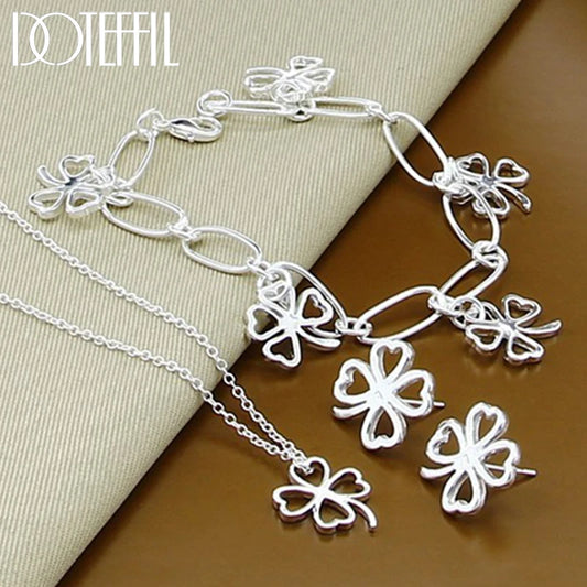 DOTEFFIL 925 argent Sterling trèfle à quatre feuilles chaîne collier Bracelet boucle d'oreille ensemble pour femme mariage fiançailles bijoux de mode
