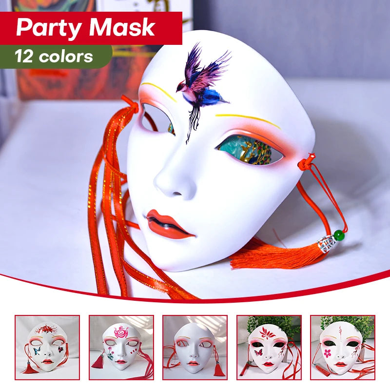 Masque de fête d'Halloween pour adultes, visage complet, style chinois, peint à la main, décoration, accessoires, mascara, anime, Tim, Hanfu
