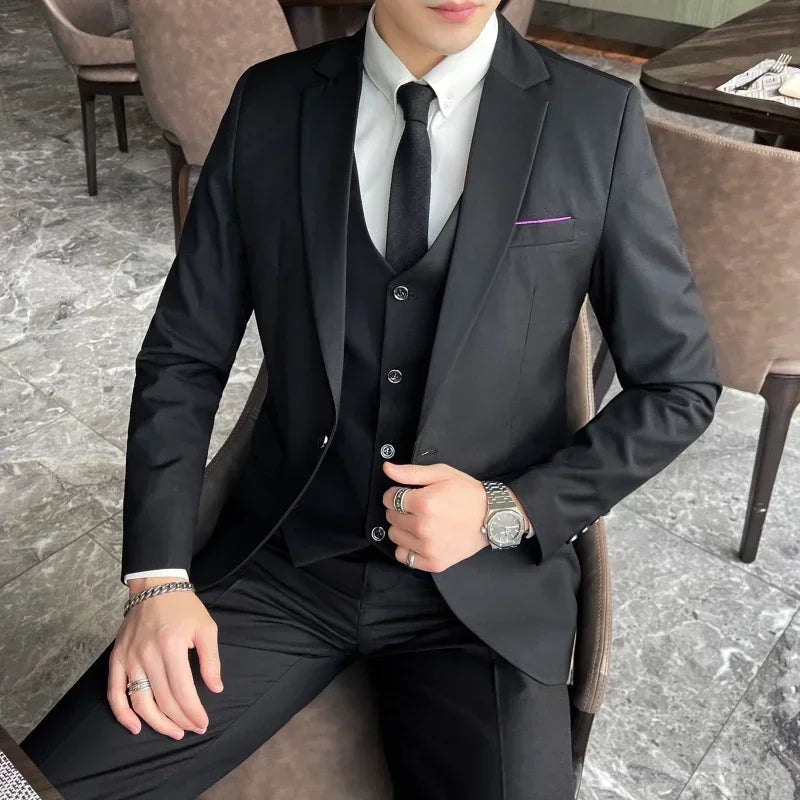 S-9XL nouveau (Blazer + gilet + pantalon) hommes d'affaires de mode Gentleman professionnel robe formelle Version coréenne robe de Banquet costume 6XL