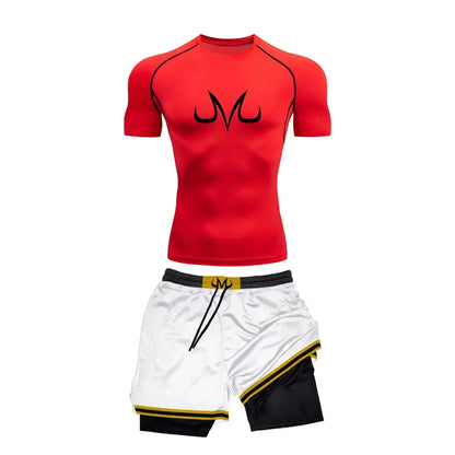 Chemise de Compression + short de gymnastique 2 pièces entraînement été Anime imprimé ensemble de Compression de gymnastique course Sport Fitness costume pour hommes vêtements de Sport
