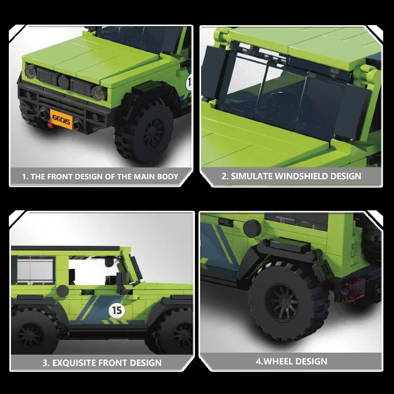 Blocs de construction de véhicules tout-terrain de ville, modèle de voiture de course SUV, briques de queue de voyage connectables, jouets de bricolage, cadeaux de vacances pour enfants, 413 pièces