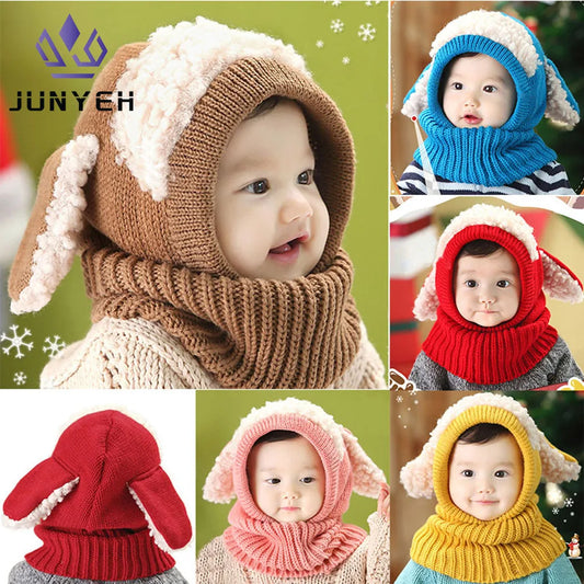 Chapeau écharpe en laine pour enfants coréens, chiot mignon d'hiver, chapeaux chauds pour bébés garçons et filles avec châle pour enfants de 6 à 36 mois