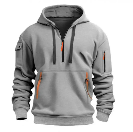 Sweats à capuche zippés multi-poches pour hommes, sweat-shirt de sport, streetwear décontracté, pull Harajuku, manches longues, monochromatique, automne, hiver