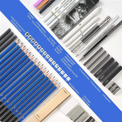 Bview Art Pro Art Kit 49 pièces-ensemble de fournitures de croquis avec crayons graphite/charbon de bois, bloc de croquis et outils pour artistes adultes