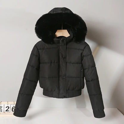 sister fara Doudoune à capuche en coton pour femme, grand col en fourrure