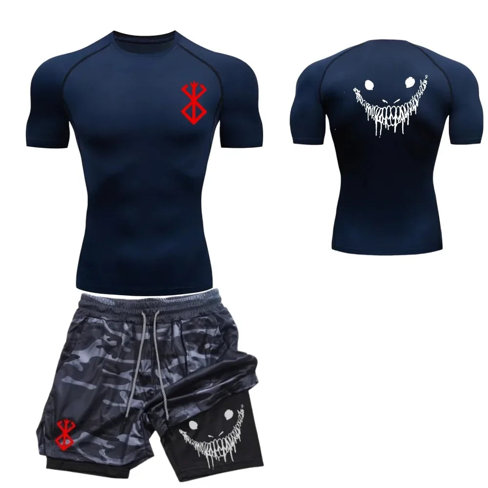 Ensemble de fitness décontracté à la mode pour hommes, vêtements de sport à séchage rapide, shorts + chemise, ensemble 2 pièces, course à pied, entraînement, été