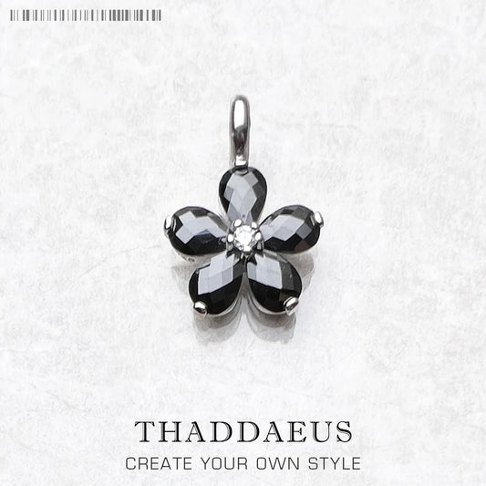 Pendentif fleur en cristal noir, marque de bijoux à la mode, accessoires européens, cadeau en argent Sterling 925 pour femmes