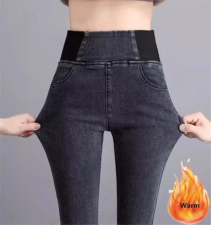 Pantalon crayon en denim skinny épais pour femme, jean décontracté, doublé de velours en peluche, taille haute, coréen, chaud, commandé, hiver, nouveau