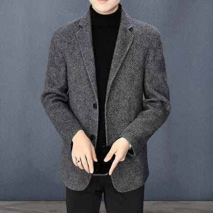Veste de costume en laine pour hommes, manteau d'hiver, coupe cintrée, veste d'affaires en laine avec revers, manches longues, costume à deux boutons pour l'automne
